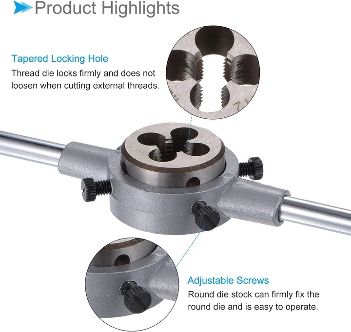 Die Stock Griff Set, M12x1.5 Gewindeschneideisen & Passend für 38mm Aussendurchmesser / M12-M16 Gewi