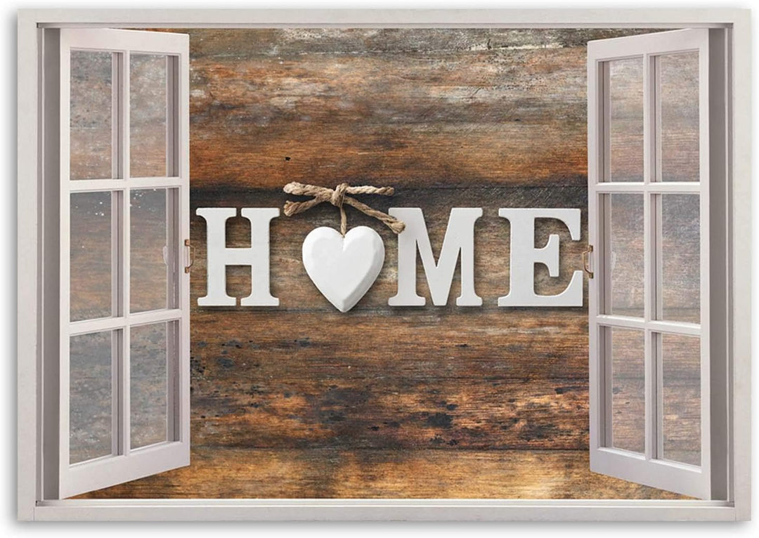 Feeby Viles - Leinwand Bilder - Fensterblick Natur- 120x80 cm- Deko Wohnzimmer - Wandbilder Schlafzi