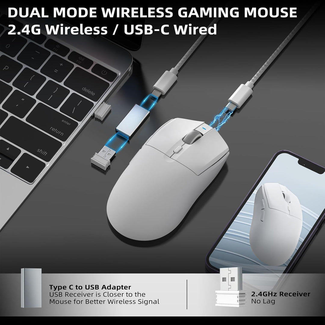 AJ139PRO Kabellose Gaming Maus, Leichtgewicht 59g FPS Mäuse, Optischer Sensor PixArt PAW3395, 26K DP