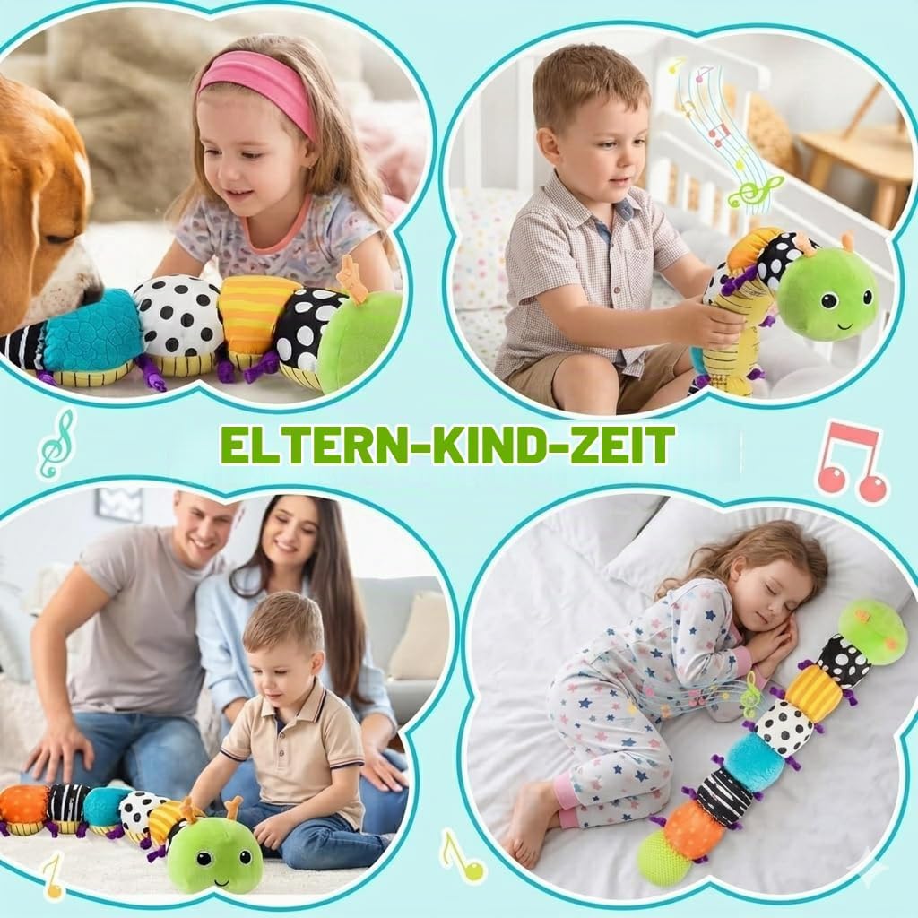 Raupe Plüschtier Spielzeug, Baby Spielzeug 0 3 6 Monate, Sensorik Raupe Mit Greifling, Rassel, Spieg