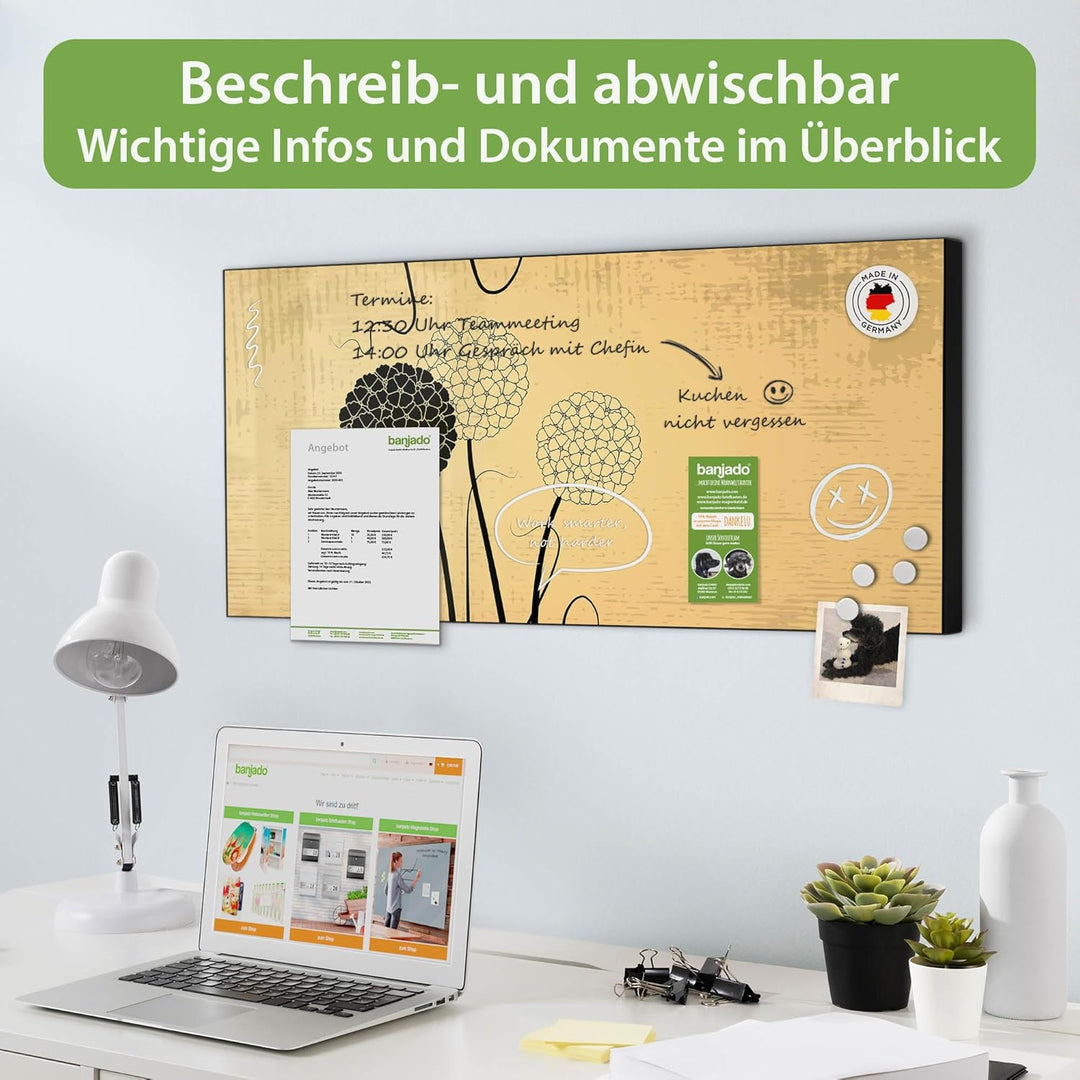 banjado Magnettafel schwarz 78 x 37cm / Magnetwand Metall/Magnetpinnwand als Memoboard/Pinnwand Magn