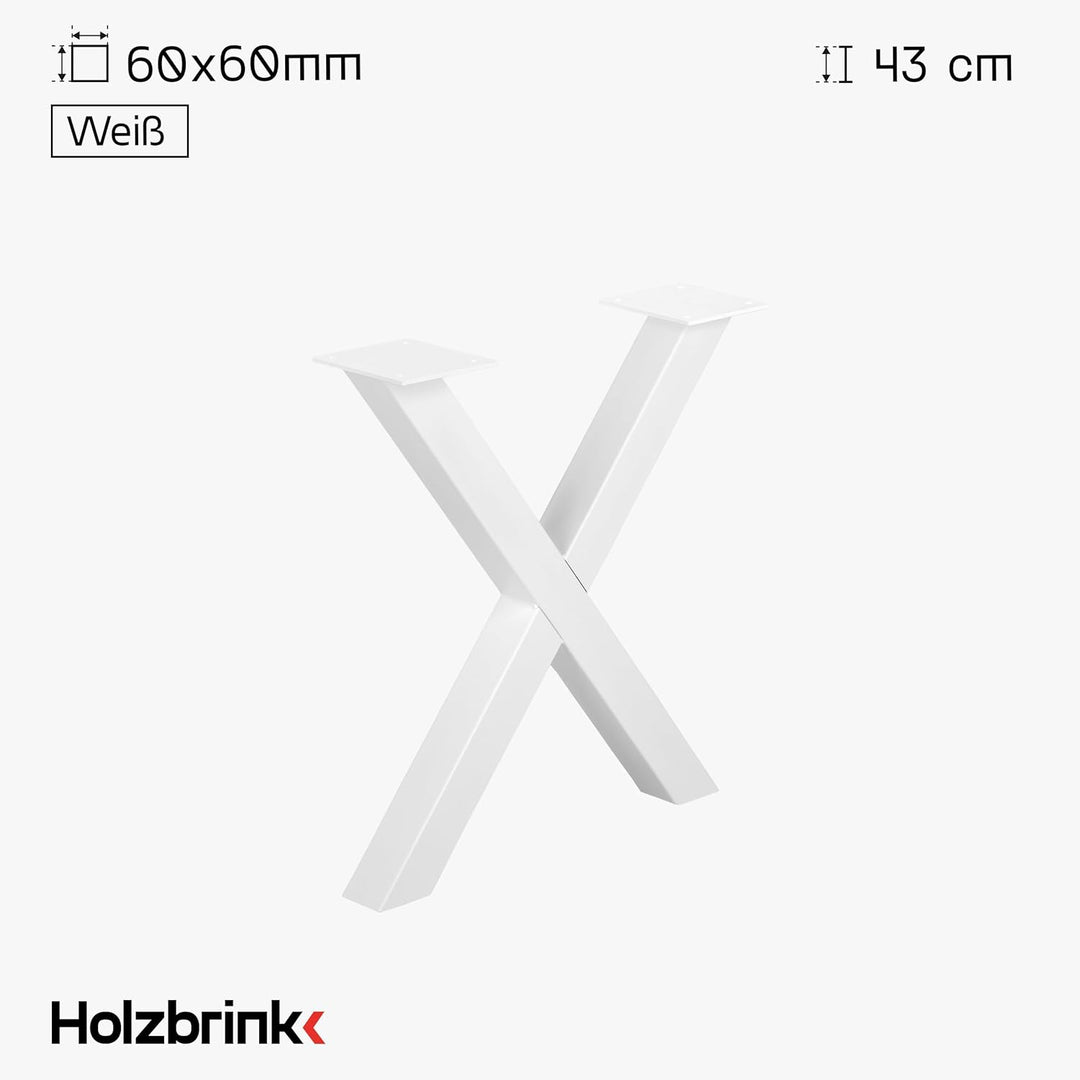 HOLZBRINK Tischbeine Metall Weiss X-Form | Design Tischkufen/Tischgestell für Couchtisch, Esstisch,