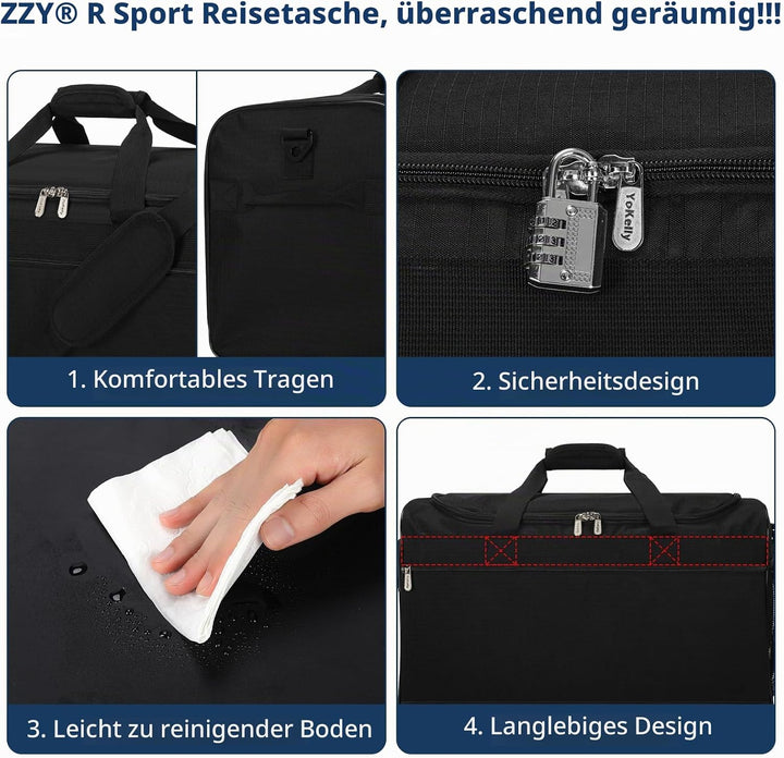 Sporttasche Reisetasche Fitness Tasche mit Schultergurt Wochenendtasche für Damen und Herren (Schwar