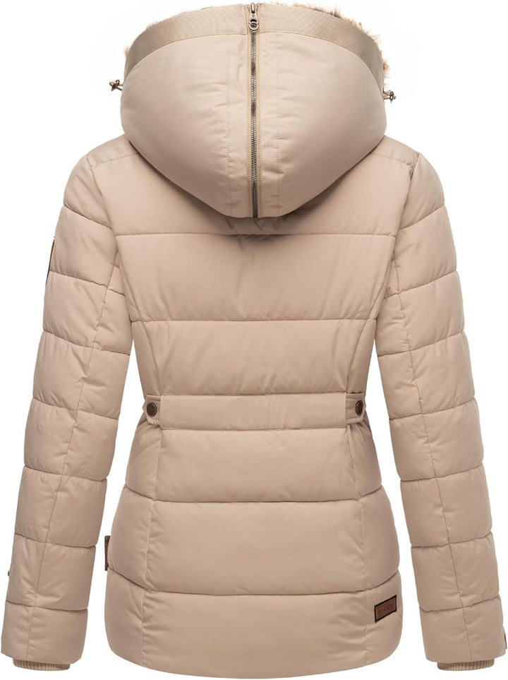 MARIKOO Damen Winterjacke warme Steppjacke mit Kunstfell Innenfutter Nekoo XS-3XL M Beige, M Beige