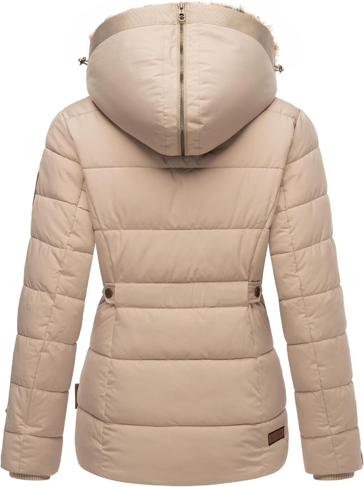 MARIKOO Damen Winterjacke warme Steppjacke mit Kunstfell Innenfutter Nekoo XS-3XL M Beige, M Beige