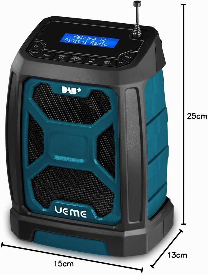 Baustellenradio DAB Mit Akku Aufladbar (6000mAh), DAB+, FM Radio, Bluetooth 5.0, Dual Radiowecker, A