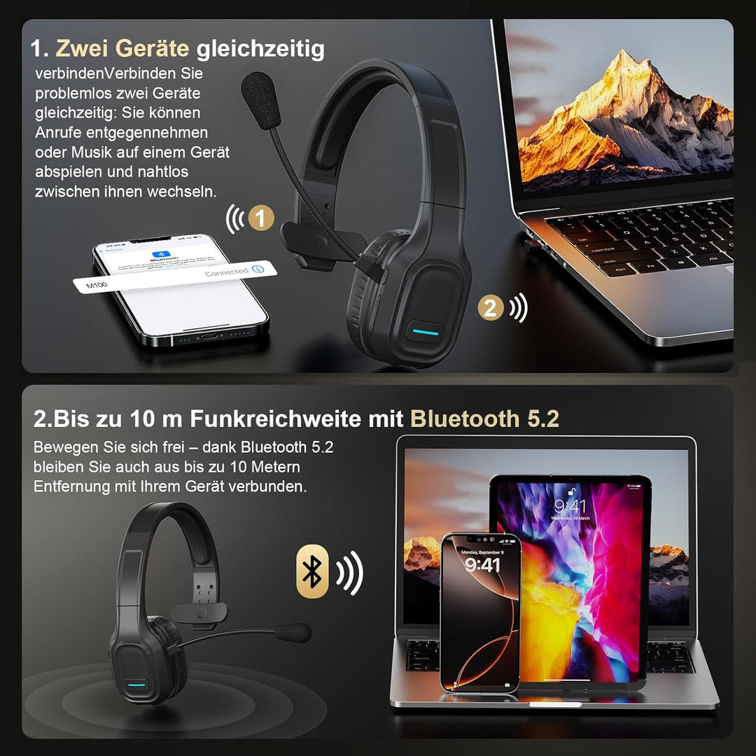 ShinePick Bluetooth Headset für LKW-Fahrer, Kabelloser EIN-Ohr-Kopfhörer mit Rauschunterdrückendem M