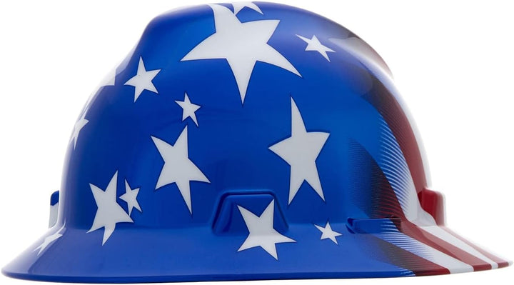 MSA 10071157 V-Gard Full-Brim Hard Hat, Stars & Strips,, Capacity, Volume, Polyethylene, Standard, R
