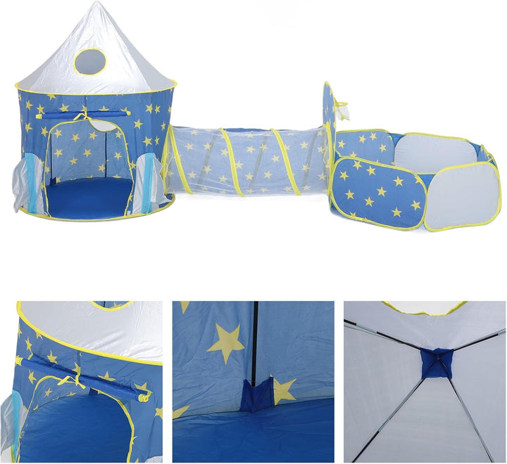 3-in-1 Kinderspielzelt mit Krabbeltunnel und Bällebad, Pop-Up-Spielhaus für Drinnen und Draussen, Tr