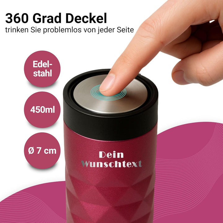 Edelstahl Thermobecher personalisiert – 100% auslaufsicherer & thermoisolierter Kaffeebecher – 450 m