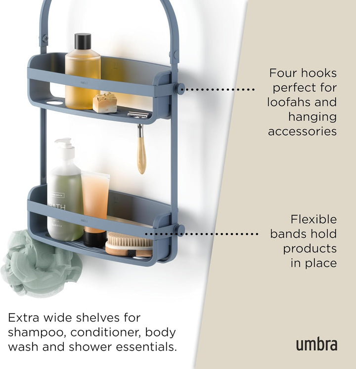 Umbra Flex Hängende Duschablage mit 2 Ablagen, Badewannenablage und Bad-Organizer, Schieferblau, Sch