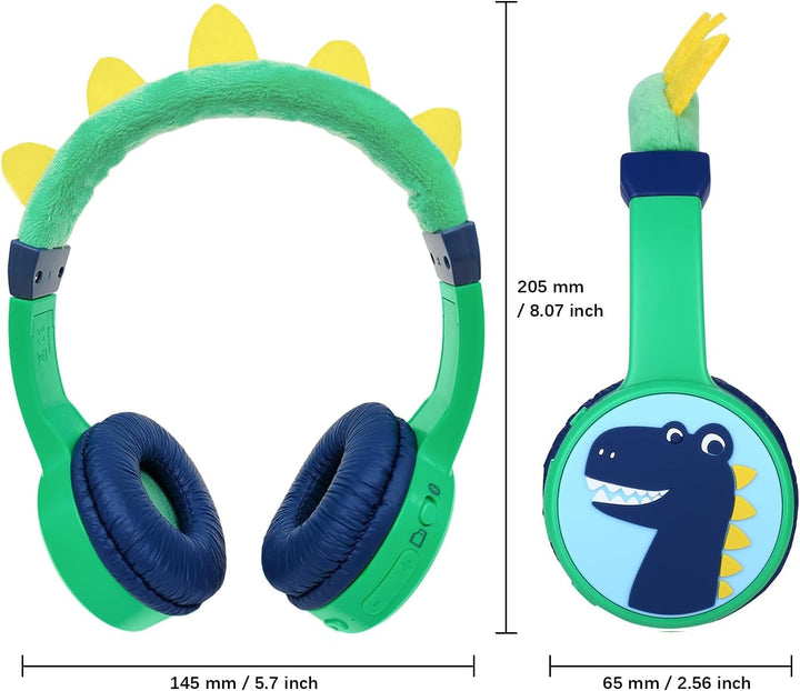Bluetooth Kopfhörer Kinder, Dinosaurier Kinder Kopfhörer mit Kabel, Mikrofon, 85dB Lautstärkebegrenz