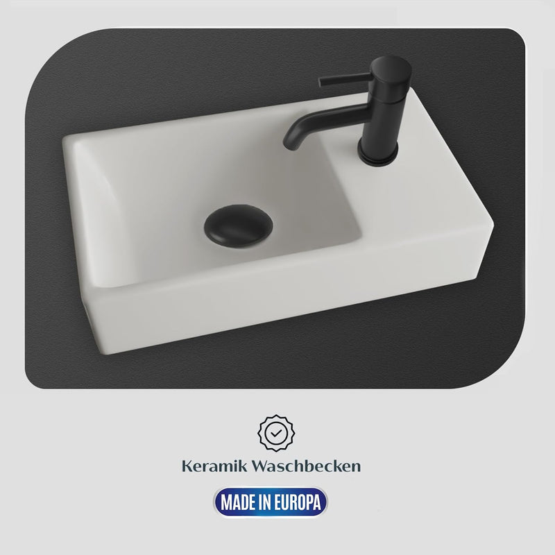 Alpenberger Gäste WC Waschbecken mit Unterschrank 45 cm Breit | Waschtisch Set Klein | Aufsatzwaschb