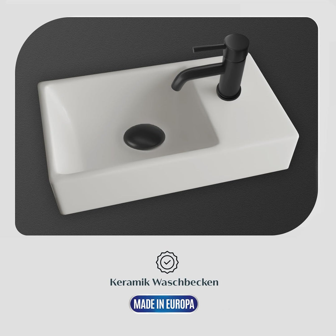Alpenberger Gäste WC Waschbecken mit Unterschrank 45 cm Breit | Waschtisch Set Klein | Aufsatzwaschb