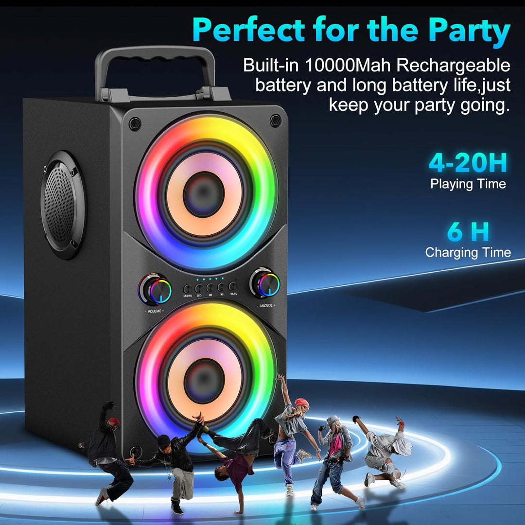 100W Tragbarer Bluetooth-Lautsprecher mit Subwoofer & LED-Licht - Leistungsstarke Boombox mit kraftv