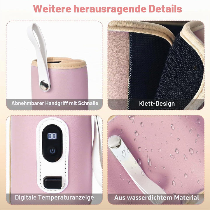 USB Tragbarer Babyflaschenwärmer mit LCD Display, Flaschenwärmer Baby Temperatur, Hält Flüssigkeiten