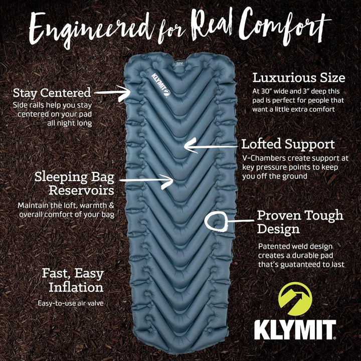 KLYMIT Static V Luxe SL, Isomatte, extra breit, Bester Komfort für Auto-Camping, Reisen und Rucksack