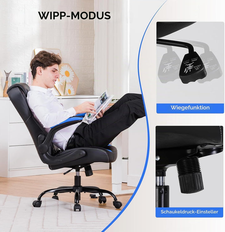 GTPLAYER Gaming Stuhl mit hochklappbarer Armlehne, Gamer Stuhl mit Schaukelfunktion, Ergonomischer C