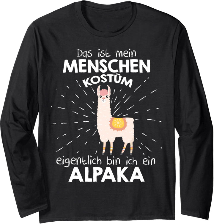 Mein Menschen Kostüm Bin ich ein Alpaka, Halloween Outfit Langarmshirt