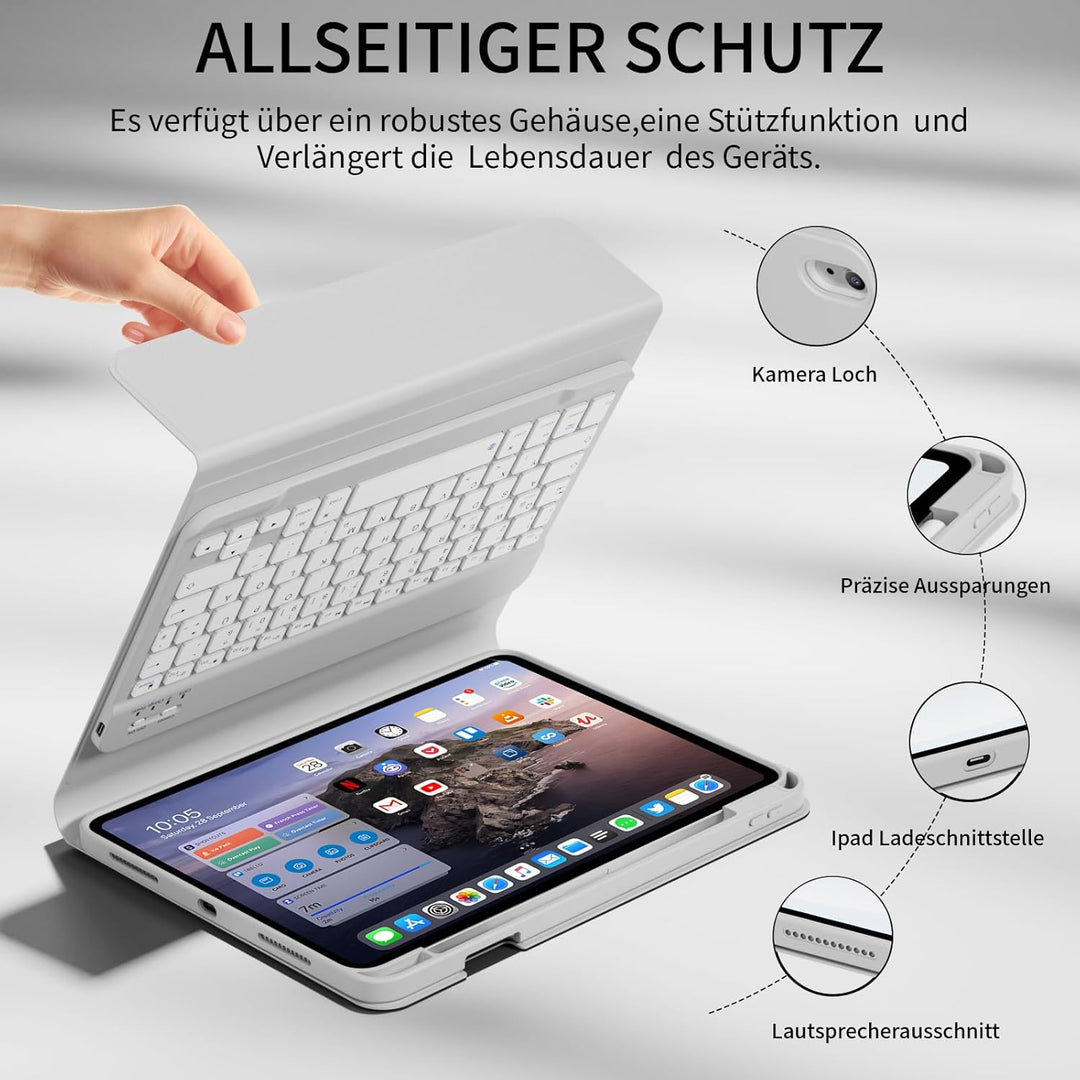 GKABXY Hülle mit Tastatur für iPad A16 11 Generation 2025/10 Generation 2022(11/10.9 Zoll), Soft TPU