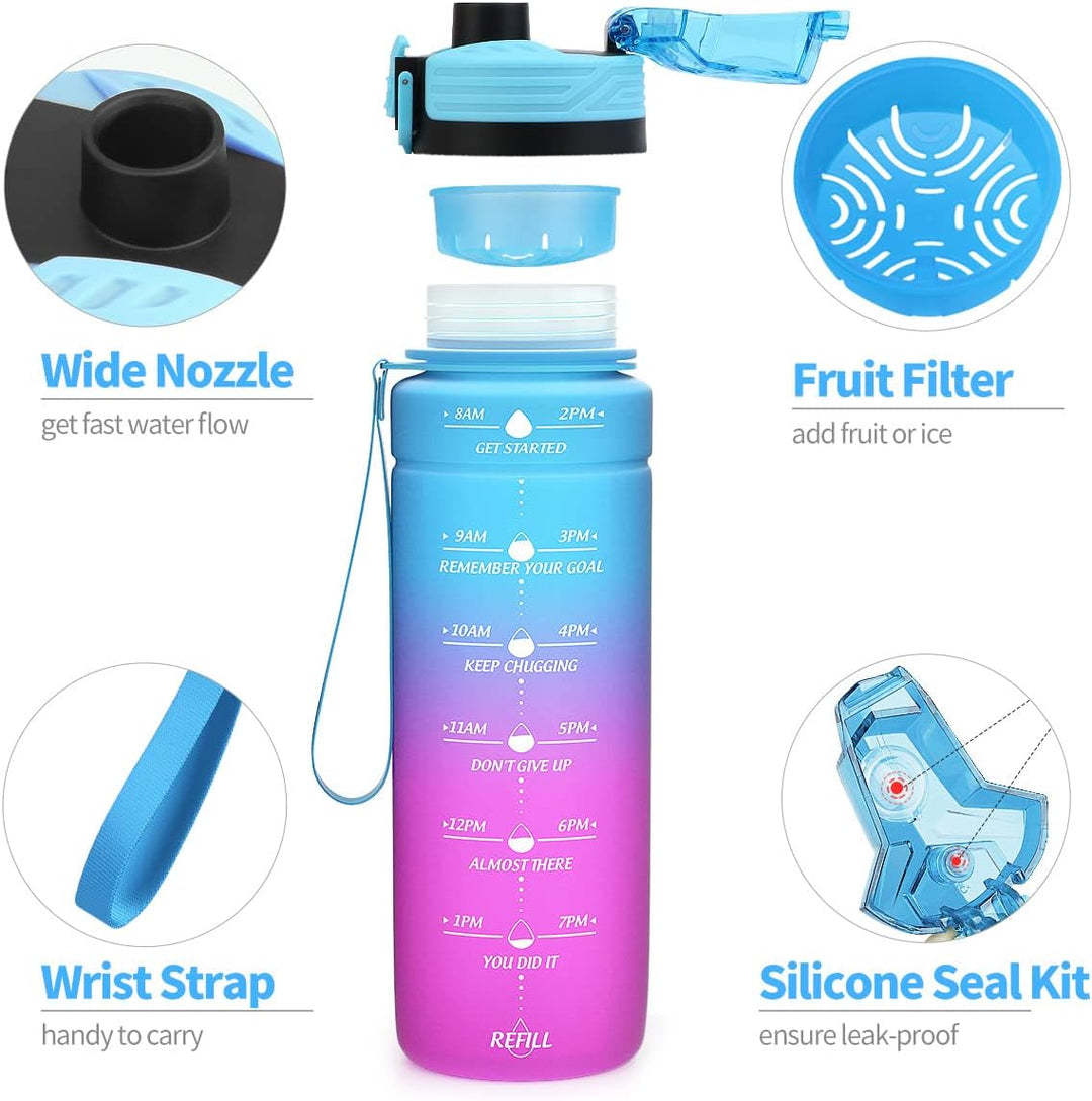 Sport Trinkflasche 2l, 1,5l, 1l, 700ml, 500ml Trinkflasche Kinder Auslaufsicher, Motivierende Wasser