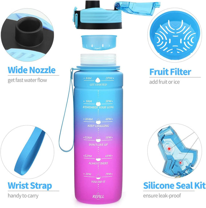 Sport Trinkflasche 2l, 1,5l, 1l, 700ml, 500ml Trinkflasche Kinder Auslaufsicher, Motivierende Wasser