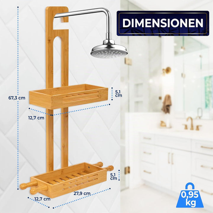 SereneLife Duschablage zum Hängen, Shampoo Halterung für Dusche aus Bambus, Duschkorb zum Hängen-2-s