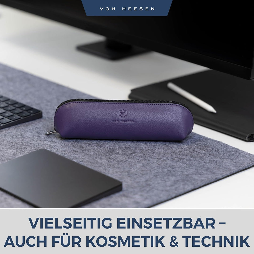 VON HEESEN® Echtleder Federmäppchen Leder Federmappe Etui für Stifte Mäppchen Schule Federtasche Uni