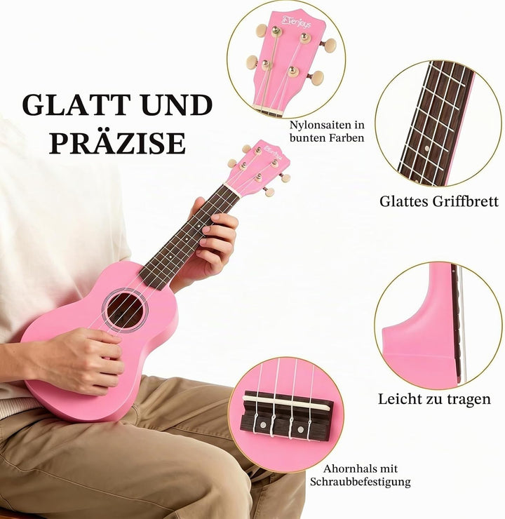 Everjoys Sopran Ukulele Set für Kinder und Erwachsene 21 Zoll Ukulele Starter Kit mit Tasche, Tuner,