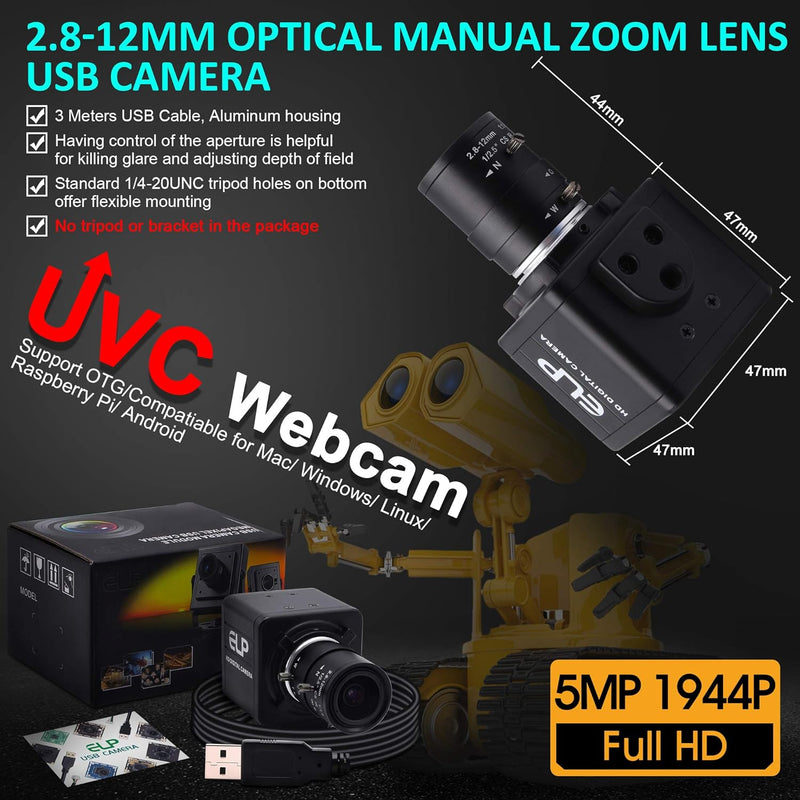 ELP 5 Megapixel Zoom Web Kamera mit Variable Fokus 2.8-12mm Objektiv,1944P Aptina MI5100 WeiterWinke