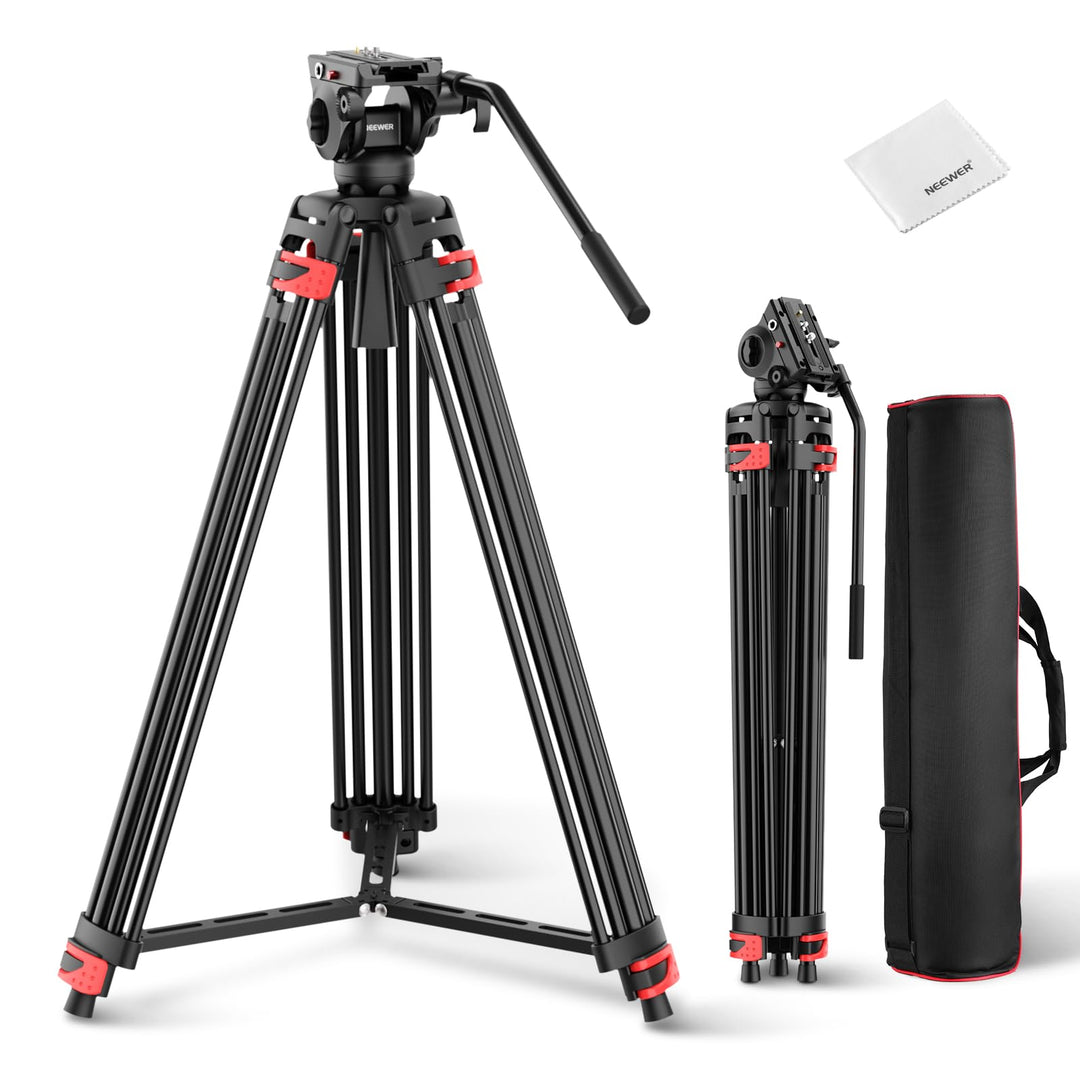 NEEWER Basics 74" Videostativ mit gedämpftem Fluidkopf, robustem Metallstativ für DSLR Kameras Camco