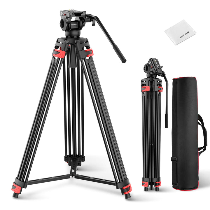 NEEWER Basics 74" Videostativ mit gedämpftem Fluidkopf, robustem Metallstativ für DSLR Kameras Camco