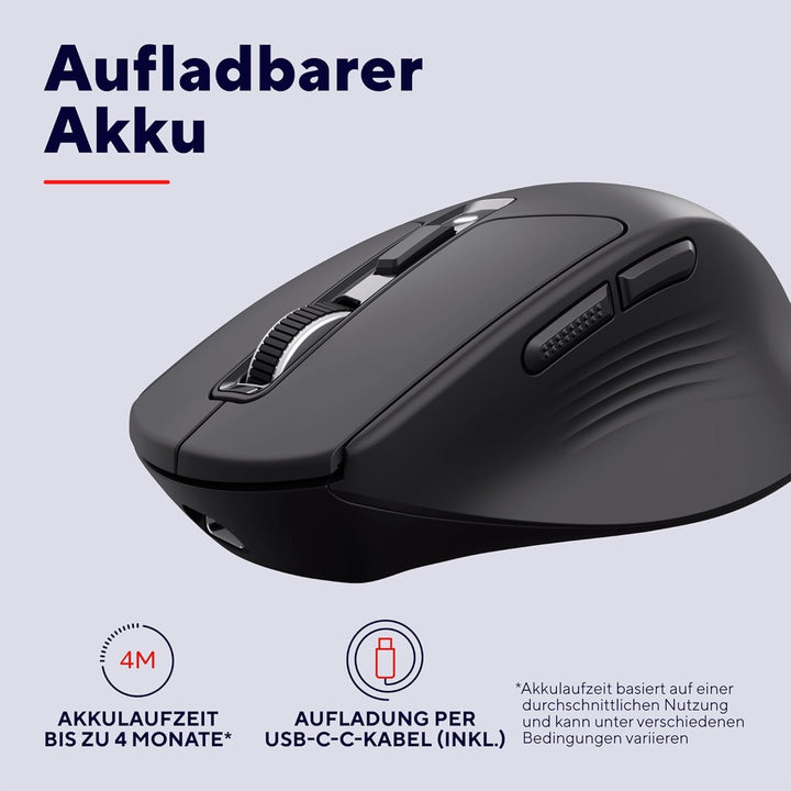 Trust Niven Kabellose Maus Bluetooth + 2.4GHz, Leise Tasten, Mehrgeräte Komfortable Funkmaus, 800-32