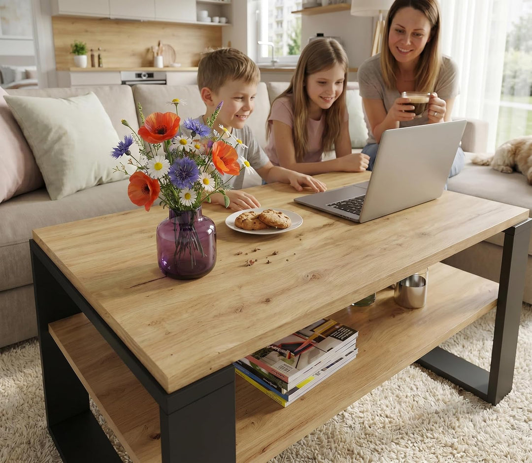 Couchtisch 91×51 cm – Wohnzimmertisch aus Holzwerkstoff, Stabiler & moderner Kaffeetisch mit zusätzl