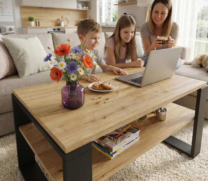 Couchtisch 91×51 cm – Wohnzimmertisch aus Holzwerkstoff, Stabiler & moderner Kaffeetisch mit zusätzl