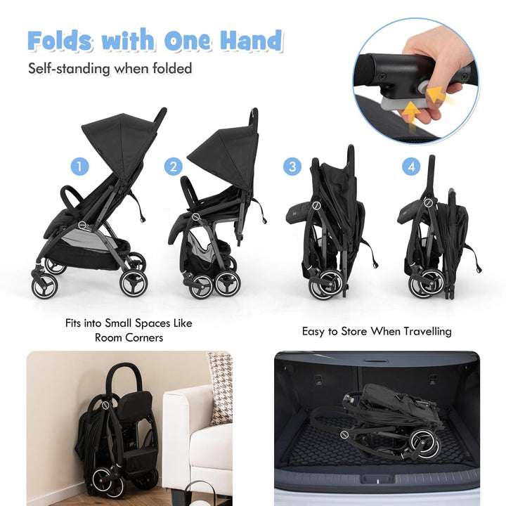 LIFEZEAL Faltbarer Kinderwagen mit neigbarer Rückenlehne, Kinderbuggy mit verstellbarem Sonnendach,