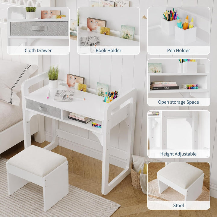 Kinderschreibtisch Mit Stuhl Set, Höhenverstellbarer Kindertisch Mit Stauraum, Ergonomischer MDF Hol