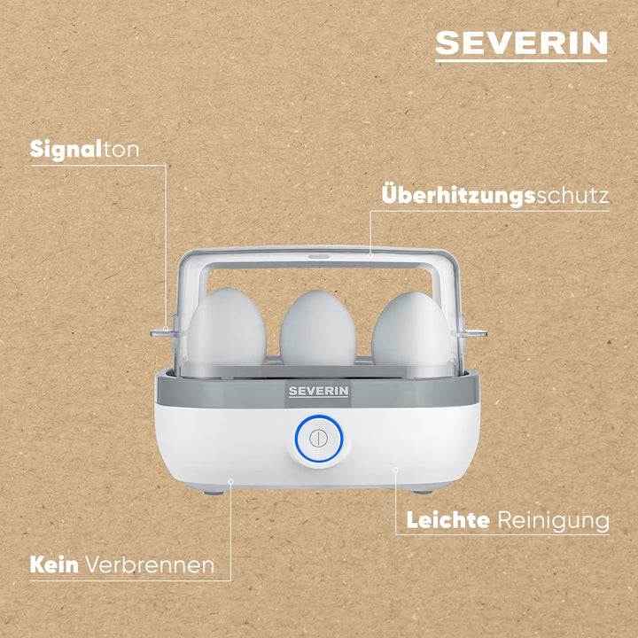 SEVERIN Eierkocher für 6 Eier, inkl. Messbecher mit Eierstecher, Eier Kocher mit Signalton nach Ende