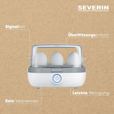 SEVERIN Eierkocher für 6 Eier, inkl. Messbecher mit Eierstecher, Eier Kocher mit Signalton nach Ende