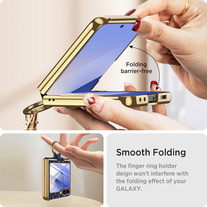 Miimall Lederhülle Kompatibel mit Samsung Galaxy Z Flip 6/Flip7 FE Hülle mit Kameraschutz+Ring Ständ