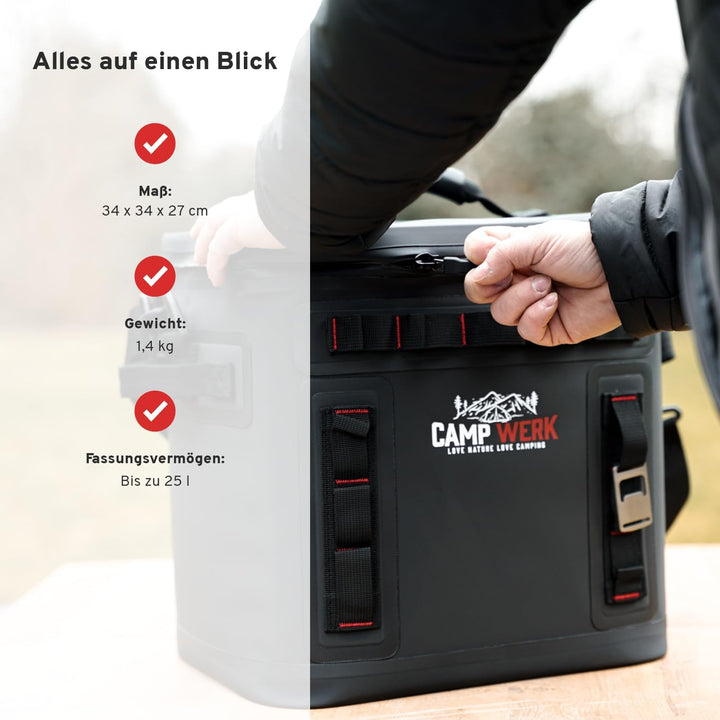 CAMPWERK 25L Kühltasche – Wasserdicht, isoliert & robust – Perfekt für Camping, Outdoor & Picknick