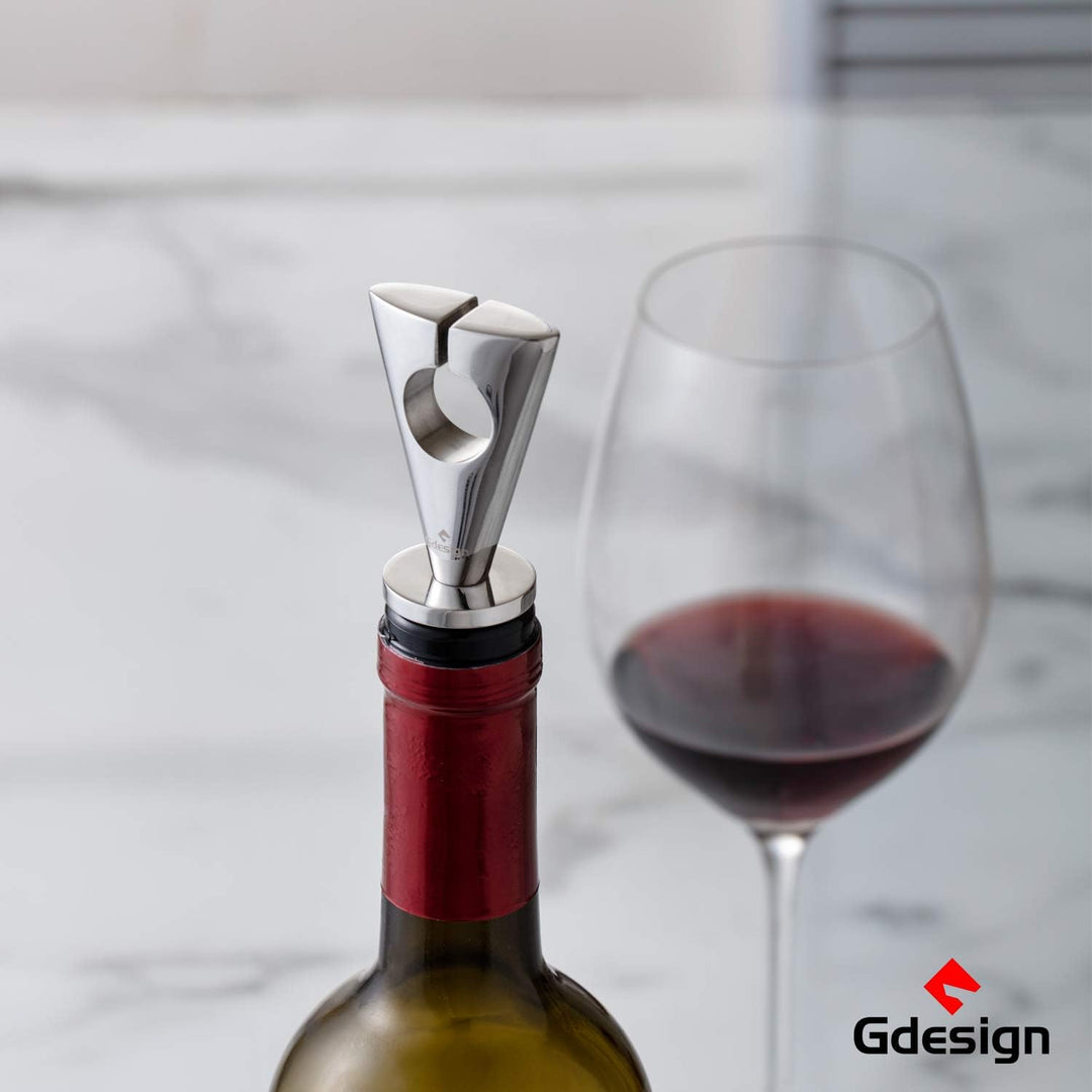 Gdesign Weinflaschenverschluss aus massivem Edelstahl Modernes Design, Geschenkpackung Weinstopper C