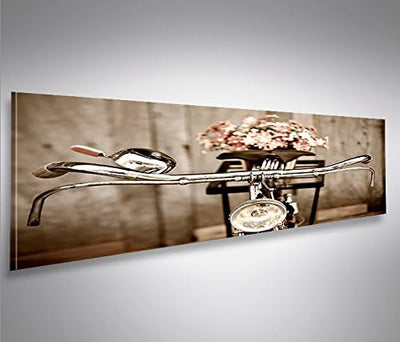 islandburner Bild Bilder auf Leinwand Sepia Fahrrad Panorama XXL Poster Leinwandbild Wandbild Dekoar