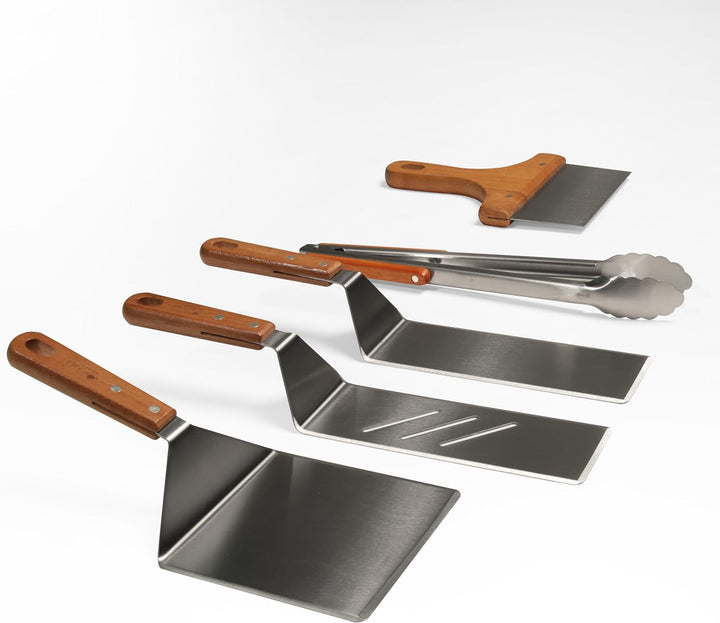 Grillbesteck für Feuerplatte 5 Teilig - Grillwender BBQ Edelstahl - Grillspachtel für Plancha Grillb