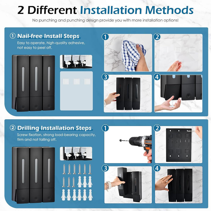 Seifenspender Wandbefestigung 400ml, Duschgelspender für Dusche Ohne Bohren, Shampoo und Conditioner