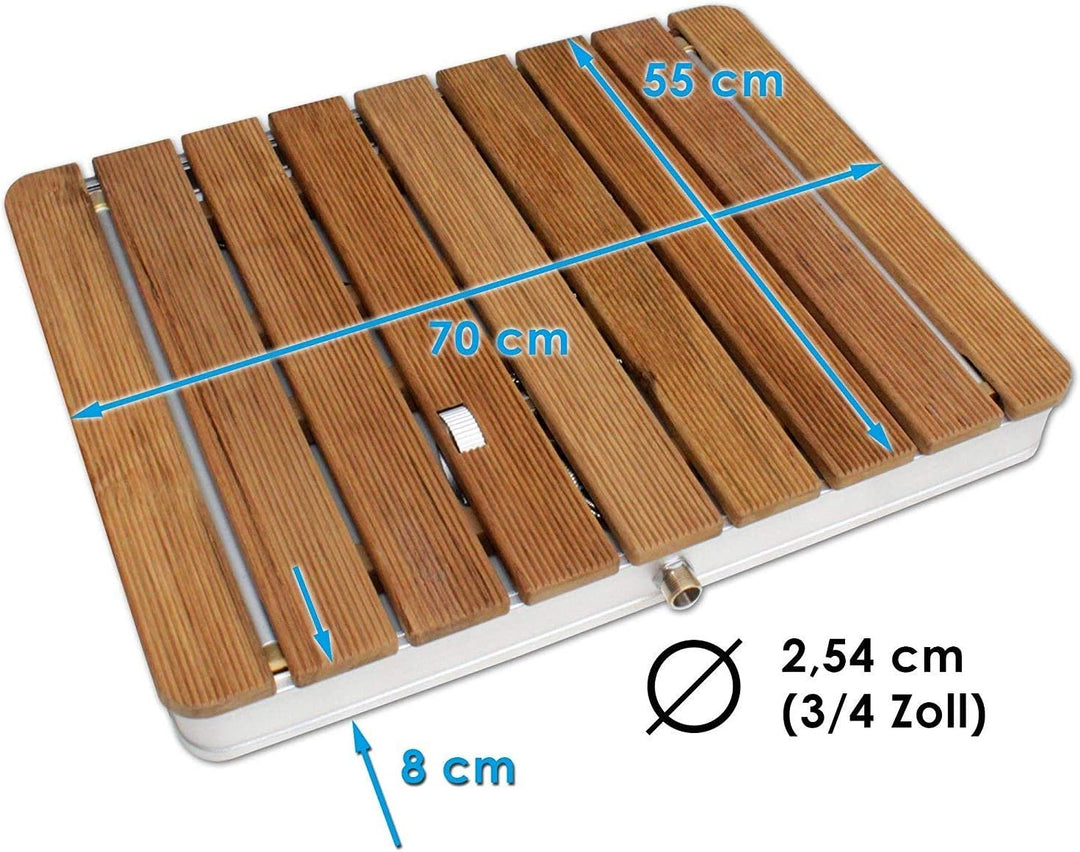 @tec Gartendusche Aussendusche aus massivem Teak-Holz, Mobile Bodendusche Campingdusche, Sauna- & Po