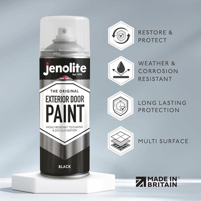 Jenolite Lackspray für Aussentüren, Metall- und Holztüren und Garagentore – Schwarz, 3 x 400 ml (RAL