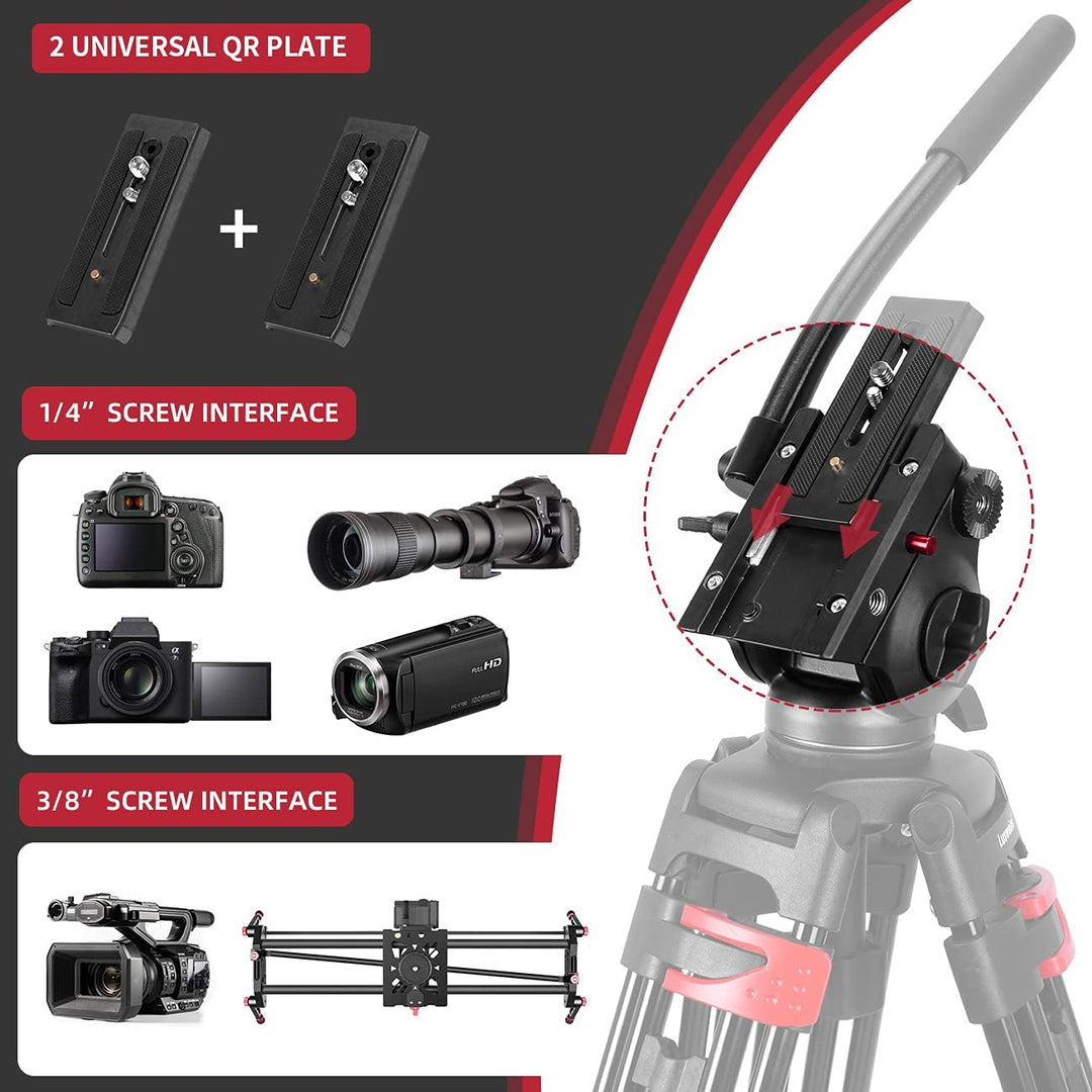 Heavy Duty Stativ 183 cm, Lusweimi Professionelles Aluminium-Videokamera-Stativ mit 2 Stück Universa