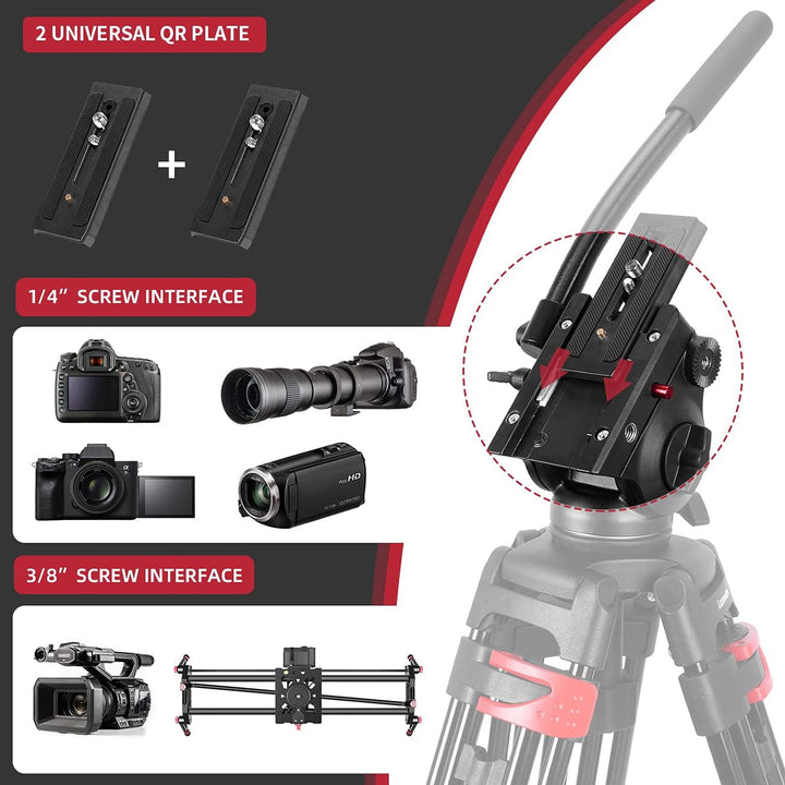 Heavy Duty Stativ 183 cm, Lusweimi Professionelles Aluminium-Videokamera-Stativ mit 2 Stück Universa