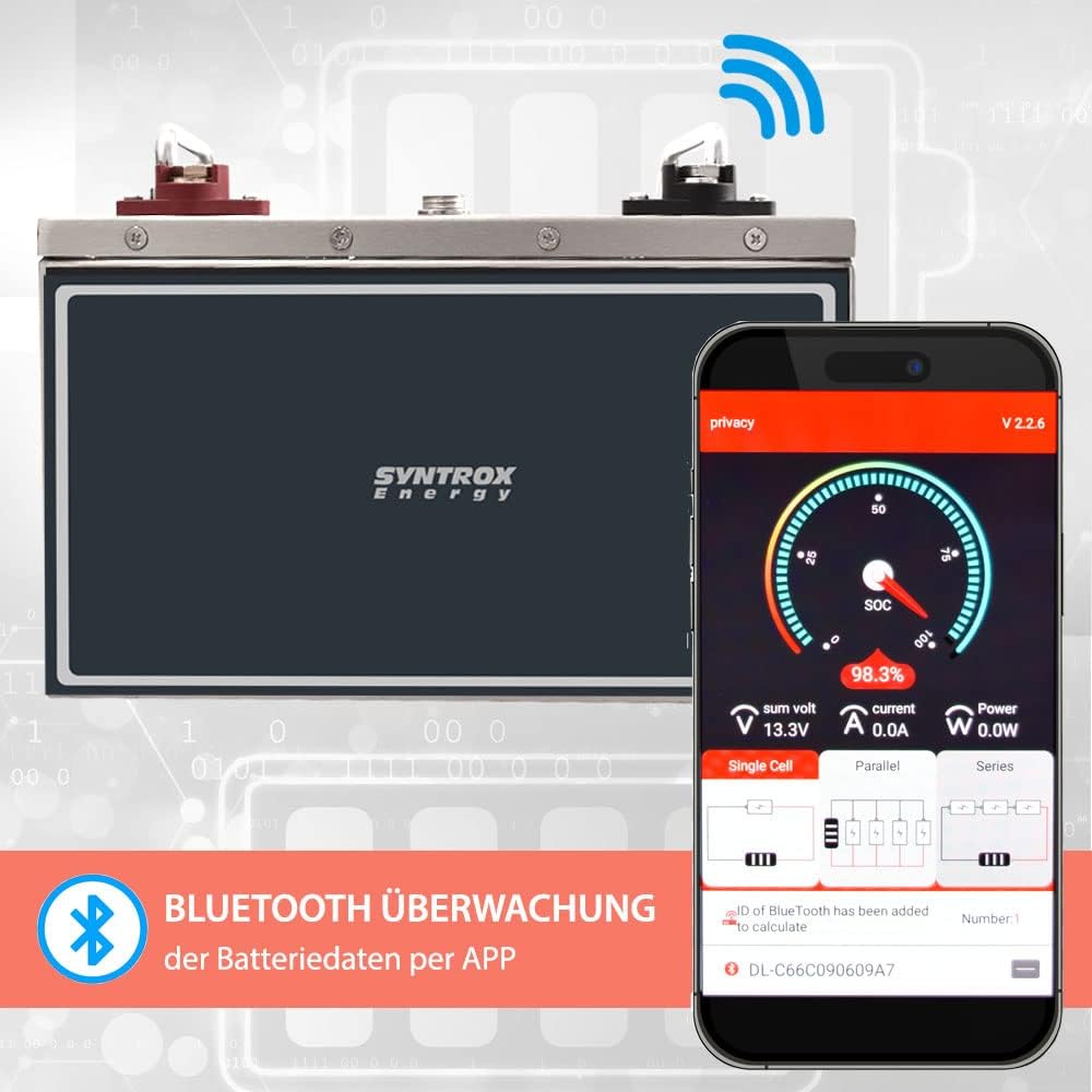 Syntrox Germany Energy Lithium LiFePO4 Wohnmobil Untersitz Batterie Akku 12,8V BMS mit Bluetooth 100